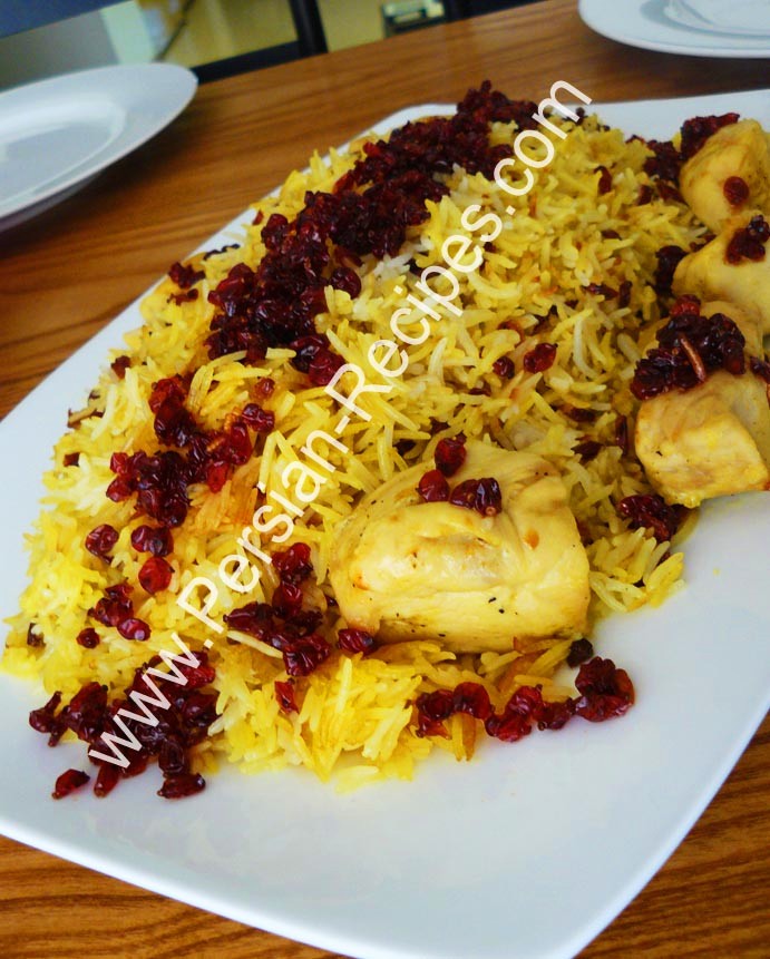 Zereshk Polo Ba Morgh (Barberry Rice With Chicken)